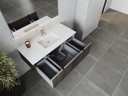48" Laviva Legno vanity cabinet in Carbon Oak — shown with a Matte White VIVA Stone countertop, which is sold separately and not included (cabinet only).
