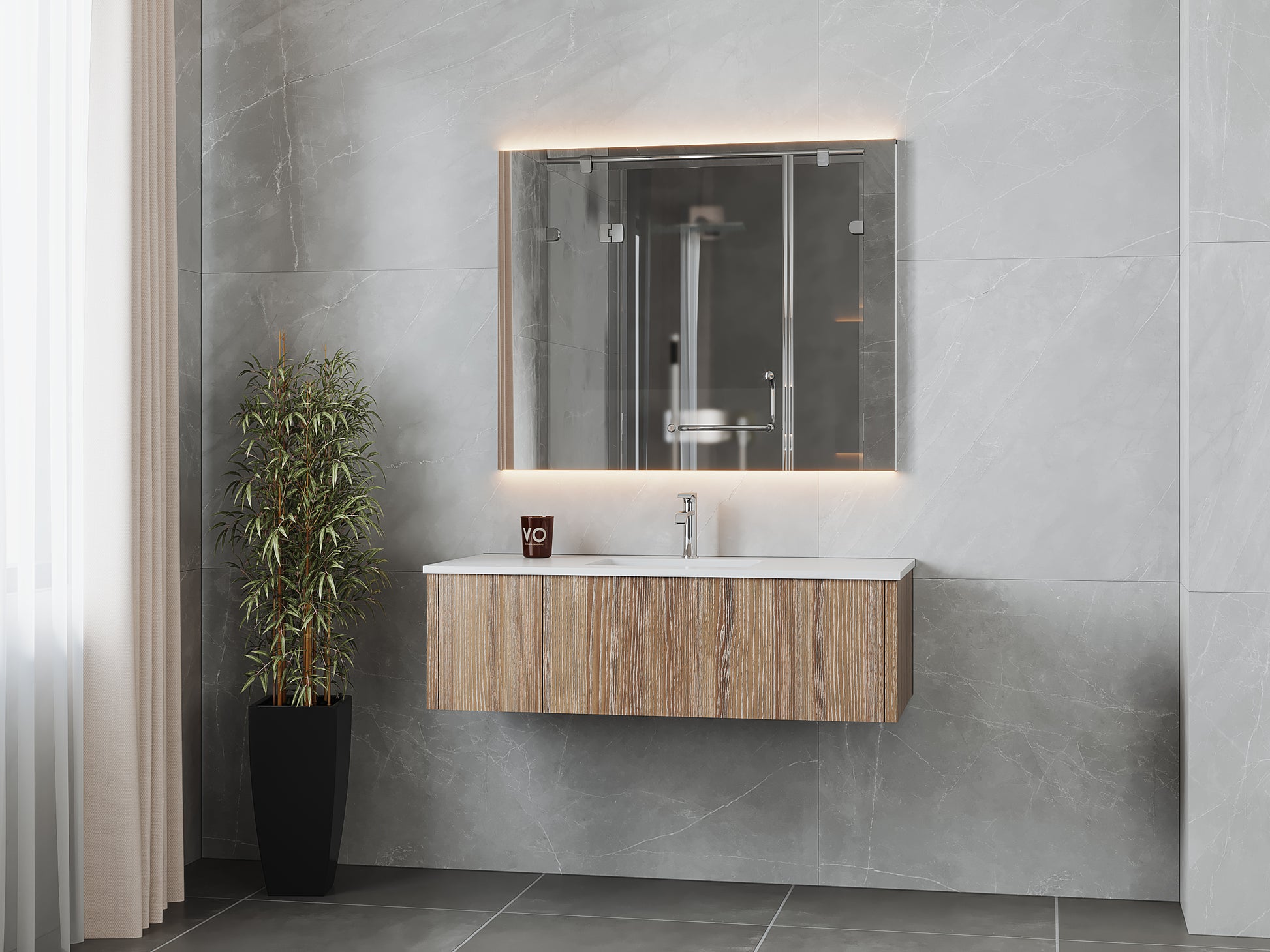 48" Laviva Legno vanity cabinet in Weathered Grey — shown with a Matte White VIVA Stone countertop, which is sold separately and not included (cabinet only).