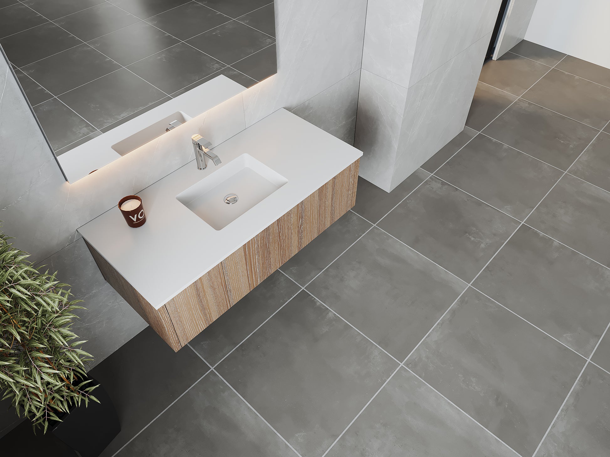 48" Laviva Legno vanity cabinet in Weathered Grey — shown with a Matte White VIVA Stone countertop, which is sold separately and not included (cabinet only).