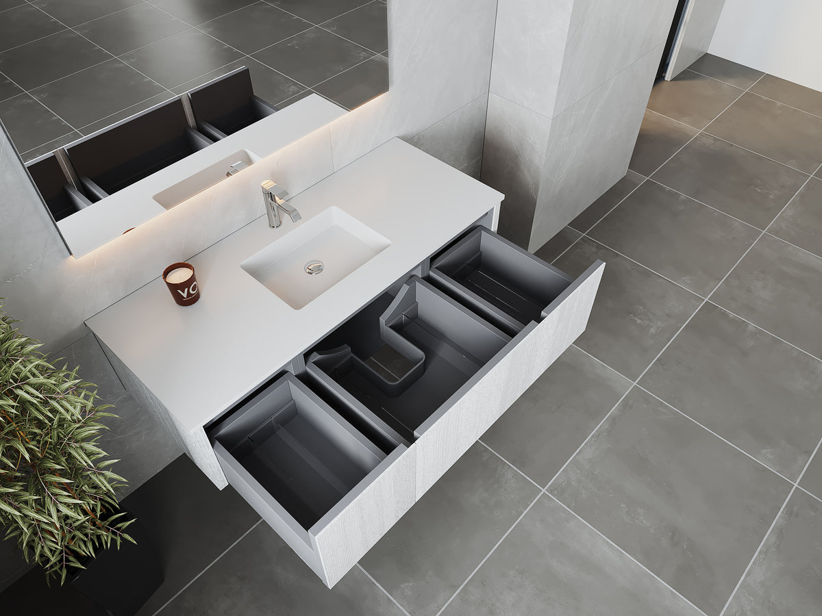 54" Laviva Legno vanity cabinet in Alabaster White — shown with a Matte White VIVA Stone countertop, which is sold separately and not included (cabinet only).