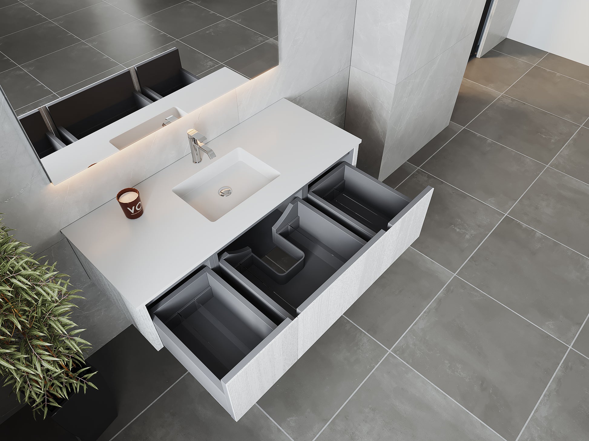 54" Laviva Legno vanity cabinet in Alabaster White — shown with a Matte White VIVA Stone countertop, which is sold separately and not included (cabinet only).