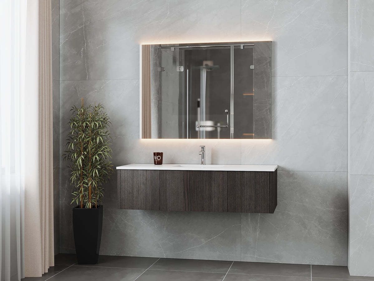 54" Laviva Legno vanity cabinet in Carbon Oak — shown with a Matte White VIVA Stone countertop, which is sold separately and not included (cabinet only).