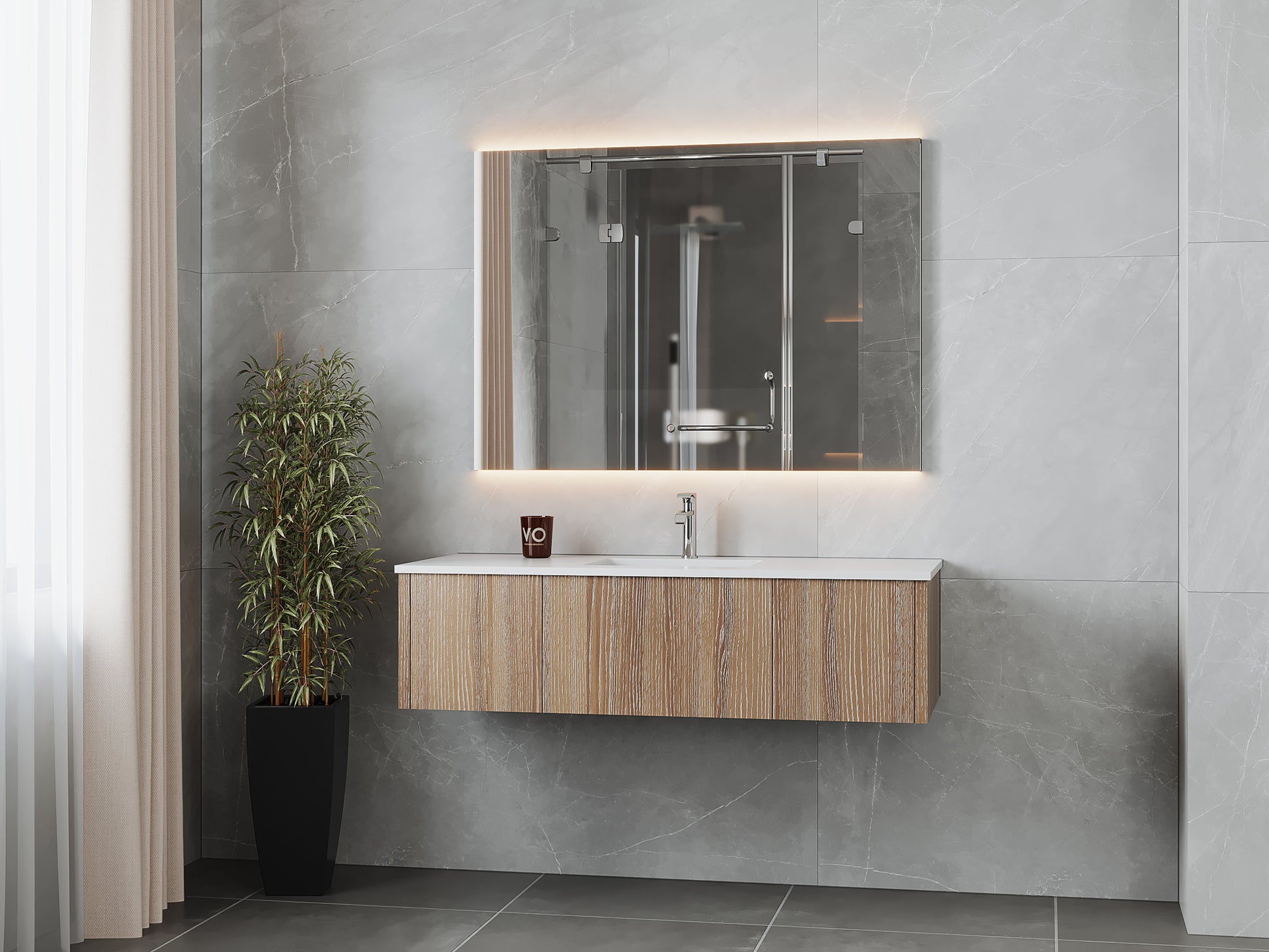 54" Laviva Legno vanity cabinet in Weathered Grey — shown with a Matte White VIVA Stone countertop, which is sold separately and not included (cabinet only).