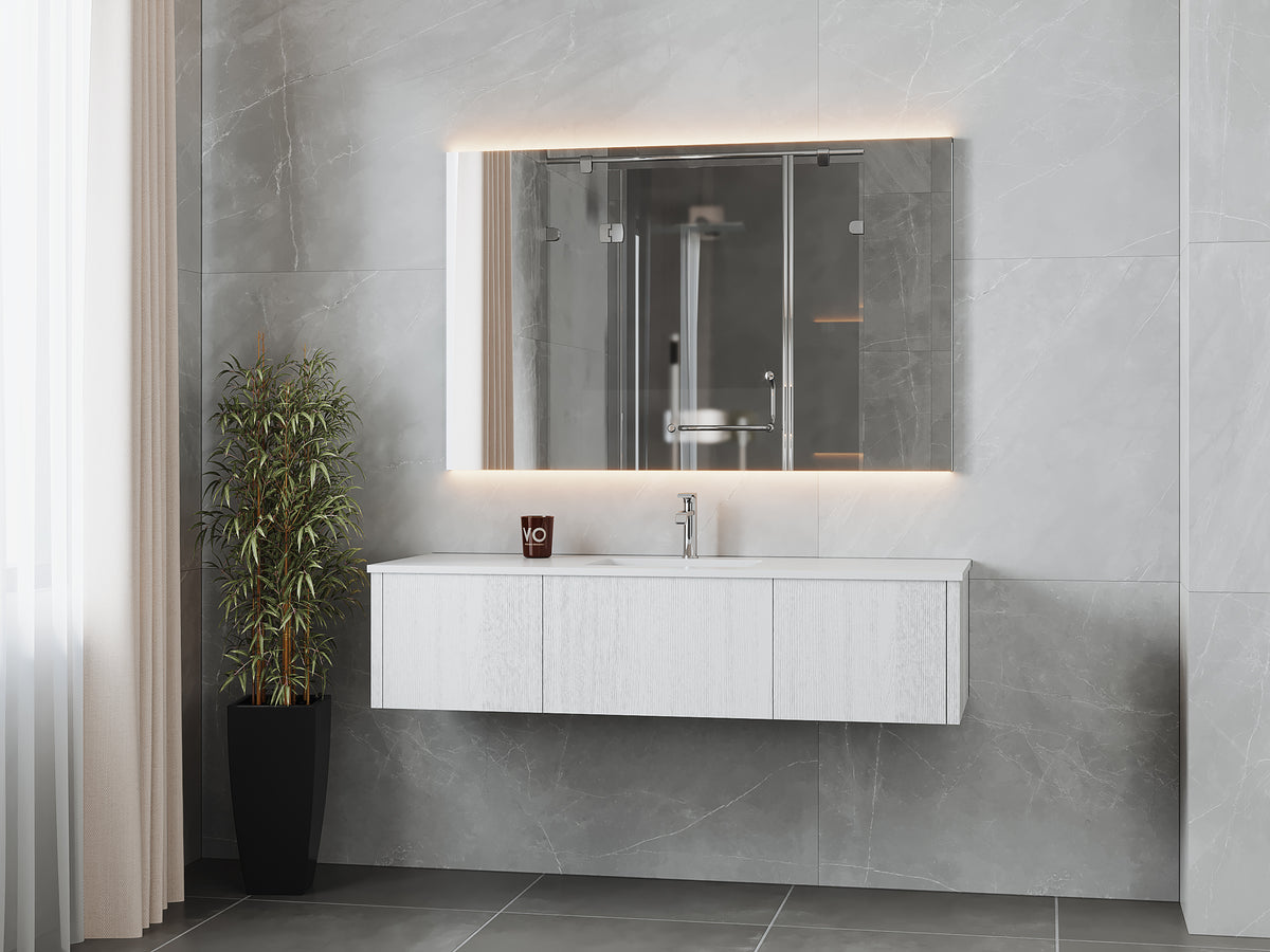 60" Laviva Legno vanity cabinet in Alabaster White Single Sink — shown with a Matte White VIVA Stone countertop, which is sold separately and not included (cabinet only).