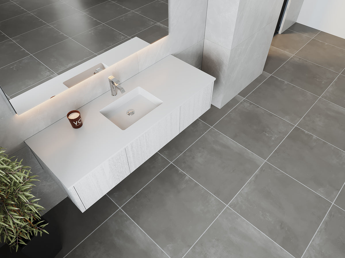 60" Laviva Legno vanity cabinet in Alabaster White Single Sink — shown with a Matte White VIVA Stone countertop, which is sold separately and not included (cabinet only).