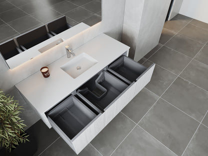 60" Laviva Legno vanity cabinet in Alabaster White Single Sink — shown with a Matte White VIVA Stone countertop, which is sold separately and not included (cabinet only).