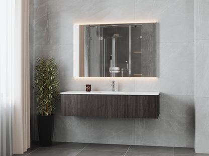 60" Laviva Legno vanity cabinet in Carbon Oak Single Sink — shown with a Matte White VIVA Stone countertop, which is sold separately and not included (cabinet only).