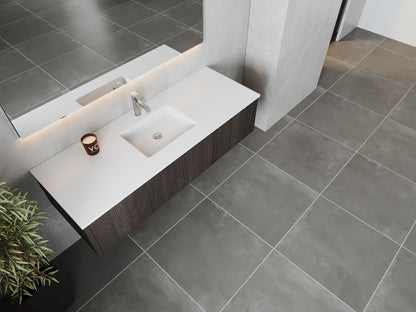60" Laviva Legno vanity cabinet in Carbon Oak Single Sink — shown with a Matte White VIVA Stone countertop, which is sold separately and not included (cabinet only).
