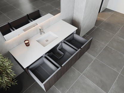60" Laviva Legno vanity cabinet in Carbon Oak Single Sink — shown with a Matte White VIVA Stone countertop, which is sold separately and not included (cabinet only).