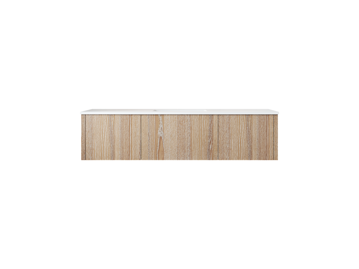 60" Laviva Legno vanity cabinet in Weathered Grey Single Sink — shown with a Matte White VIVA Stone countertop, which is sold separately and not included (cabinet only).