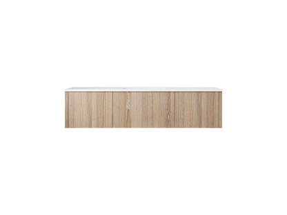 60" Laviva Legno vanity cabinet in Weathered Grey Single Sink — shown with a Matte White VIVA Stone countertop, which is sold separately and not included (cabinet only).