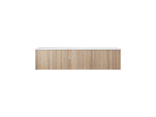 60" Laviva Legno vanity cabinet in Weathered Grey Single Sink — shown with a Matte White VIVA Stone countertop, which is sold separately and not included (cabinet only).