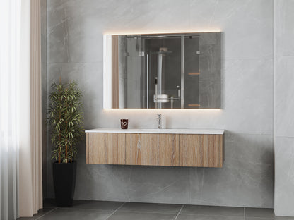 60" Laviva Legno vanity cabinet in Weathered Grey Single Sink — shown with a Matte White VIVA Stone countertop, which is sold separately and not included (cabinet only).