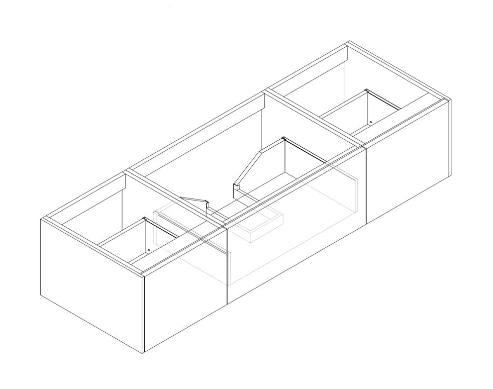 66" Laviva Legno vanity cabinet dimensional line drawing (cabinet only).