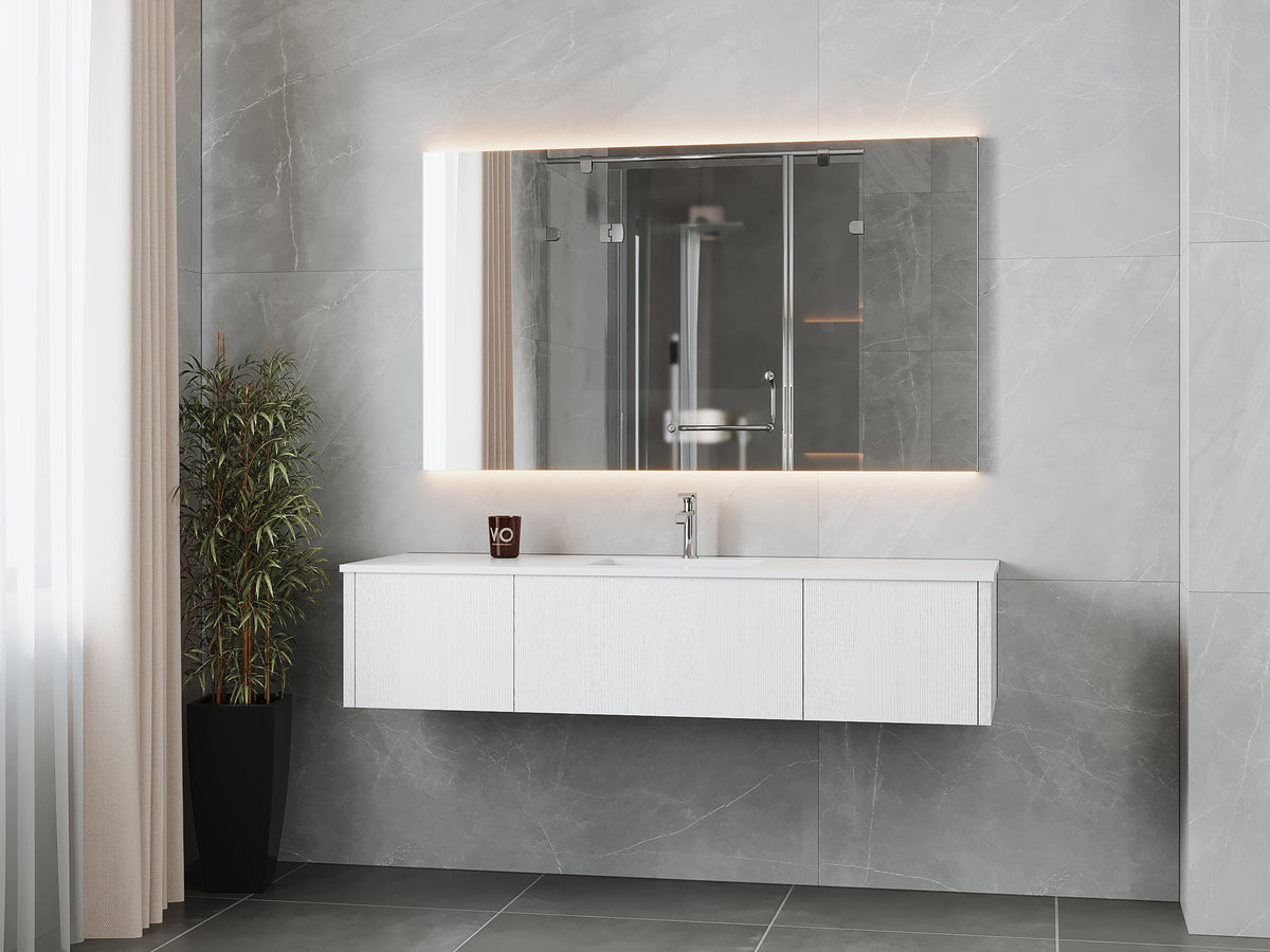 66" Laviva Legno vanity cabinet in Alabaster White Single Sink — shown with a Matte White VIVA Stone countertop, which is sold separately and not included (cabinet only).