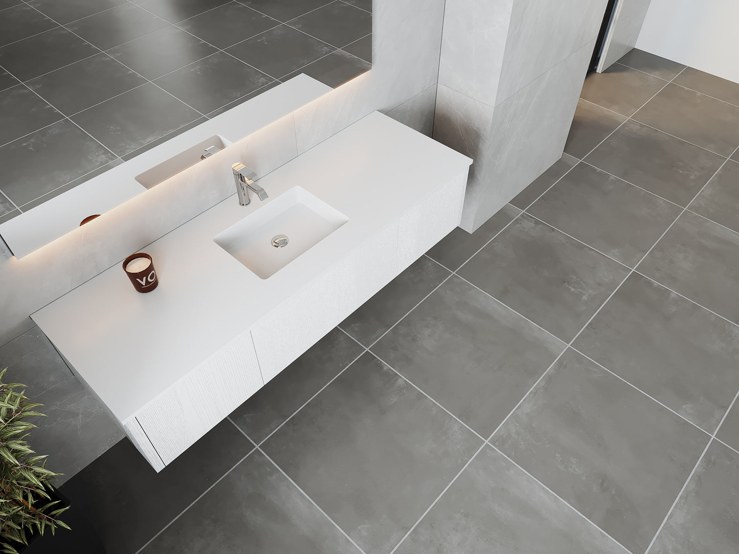 66" Laviva Legno vanity cabinet in Alabaster White Single Sink — shown with a Matte White VIVA Stone countertop, which is sold separately and not included (cabinet only).