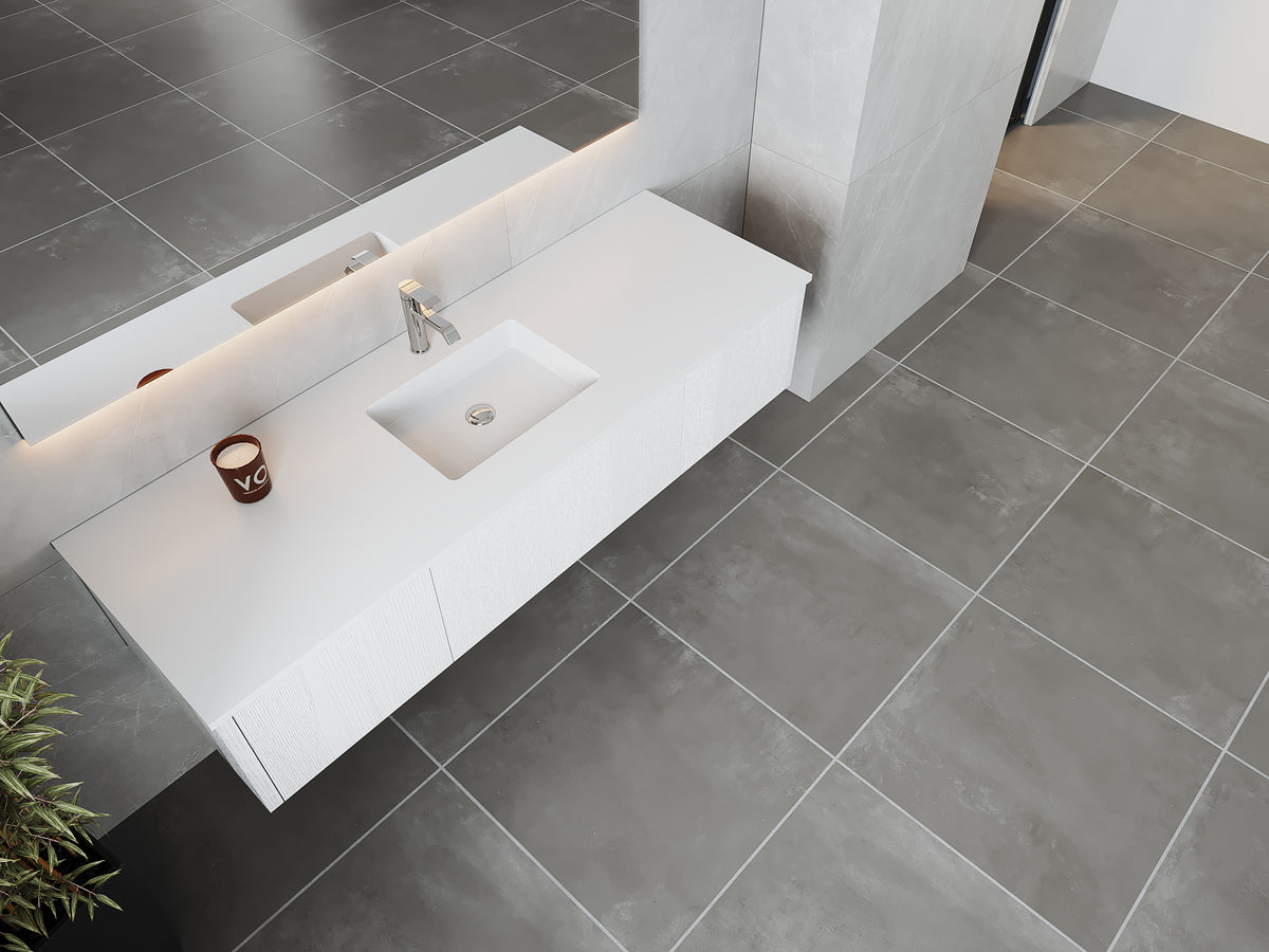 66" Laviva Legno vanity cabinet in Alabaster White Single Sink — shown with a Matte White VIVA Stone countertop, which is sold separately and not included (cabinet only).