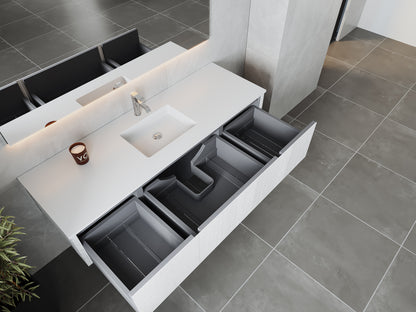 66" Laviva Legno vanity cabinet in Alabaster White Single Sink — shown with a Matte White VIVA Stone countertop, which is sold separately and not included (cabinet only).