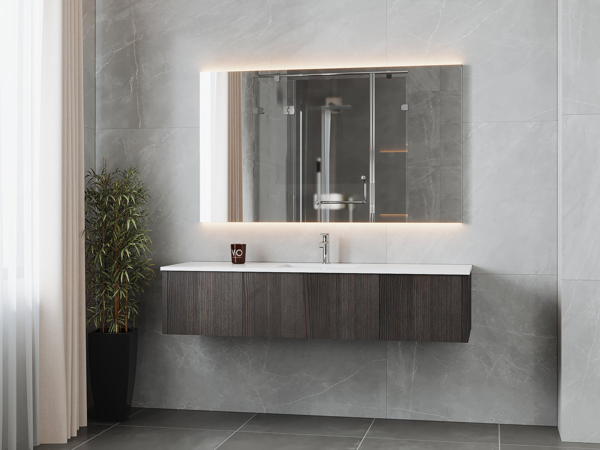 66" Laviva Legno vanity cabinet in Carbon Oak Single Sink — shown with a Matte White VIVA Stone countertop, which is sold separately and not included (cabinet only).