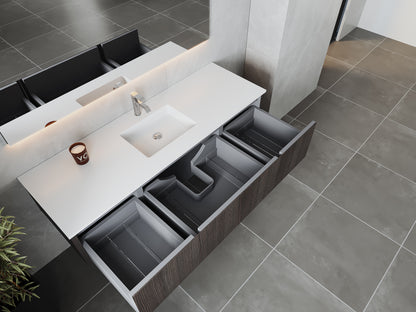 66" Laviva Legno vanity cabinet in Carbon Oak Single Sink — shown with a Matte White VIVA Stone countertop, which is sold separately and not included (cabinet only).