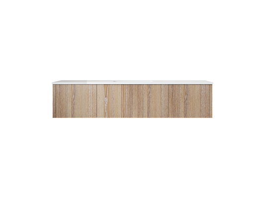 66" Laviva Legno vanity cabinet in Weathered Grey Single Sink — shown with a Matte White VIVA Stone countertop, which is sold separately and not included (cabinet only).