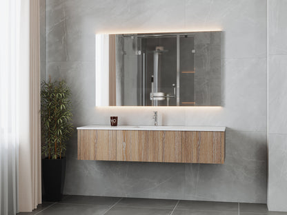 66" Laviva Legno vanity cabinet in Weathered Grey Single Sink — shown with a Matte White VIVA Stone countertop, which is sold separately and not included (cabinet only).