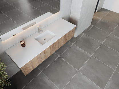 66" Laviva Legno vanity cabinet in Weathered Grey Single Sink — shown with a Matte White VIVA Stone countertop, which is sold separately and not included (cabinet only).