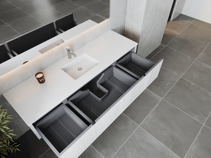 72" Laviva Legno vanity cabinet in Alabaster White Single Sink — shown with a Matte White VIVA Stone countertop, which is sold separately and not included (cabinet only).