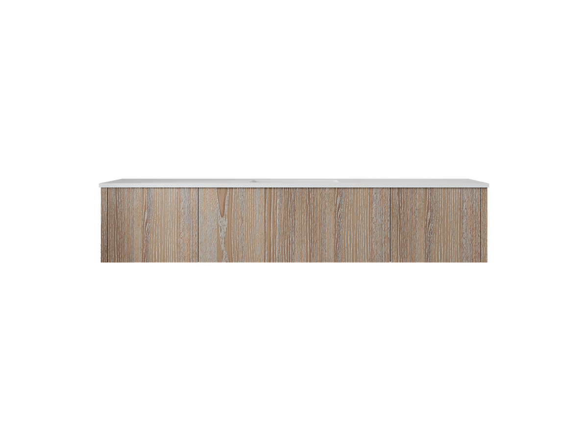 72" Laviva Legno vanity cabinet in Weathered Grey Single Sink — shown with a Matte White VIVA Stone countertop, which is sold separately and not included (cabinet only).