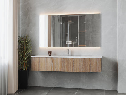 72" Laviva Legno vanity cabinet in Weathered Grey Single Sink — shown with a Matte White VIVA Stone countertop, which is sold separately and not included (cabinet only).