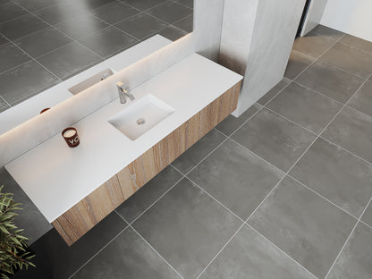 72" Laviva Legno vanity cabinet in Weathered Grey Single Sink — shown with a Matte White VIVA Stone countertop, which is sold separately and not included (cabinet only).