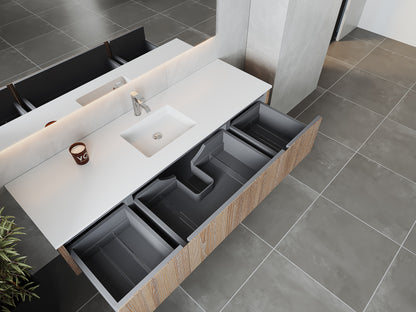 72" Laviva Legno vanity cabinet in Weathered Grey Single Sink — shown with a Matte White VIVA Stone countertop, which is sold separately and not included (cabinet only).