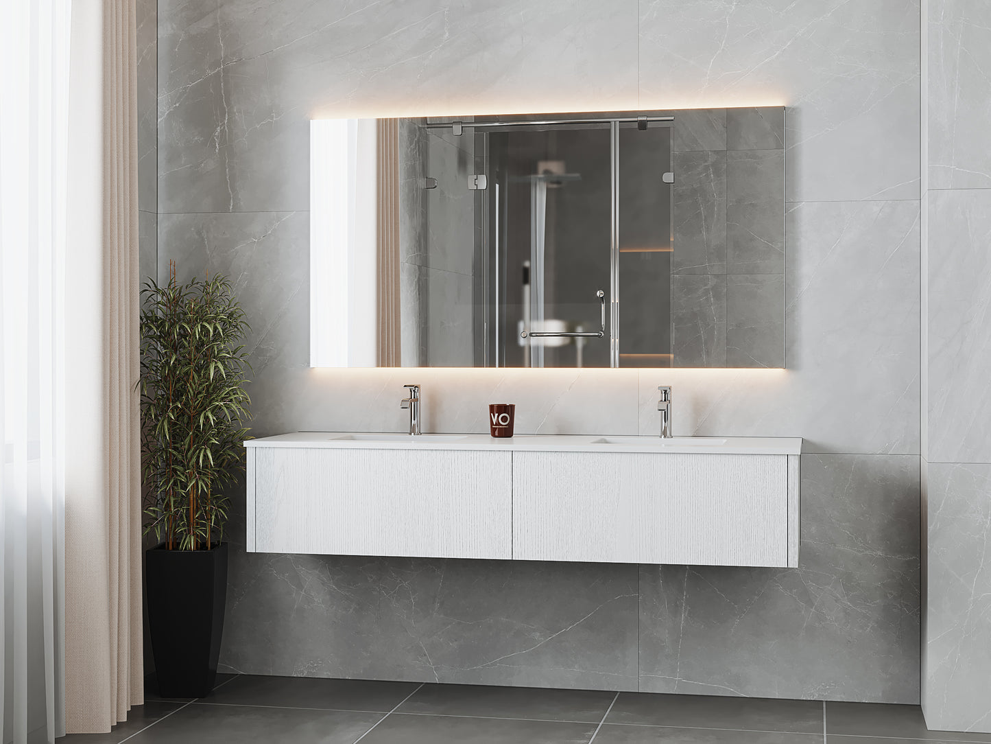 72" Laviva Legno vanity cabinet in Alabaster White Double Sink — shown with a Matte White VIVA Stone countertop, which is sold separately and not included (cabinet only).