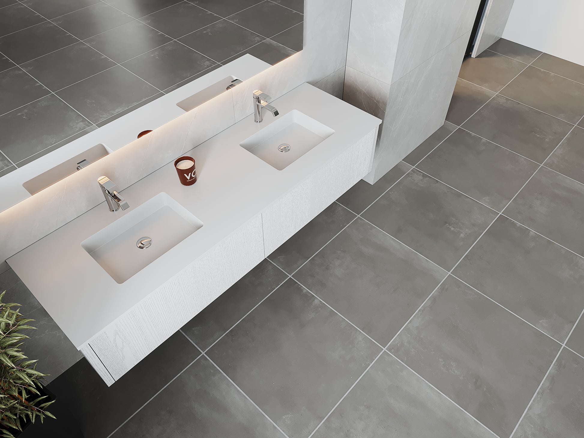72" Laviva Legno vanity cabinet in Alabaster White Double Sink — shown with a Matte White VIVA Stone countertop, which is sold separately and not included (cabinet only).