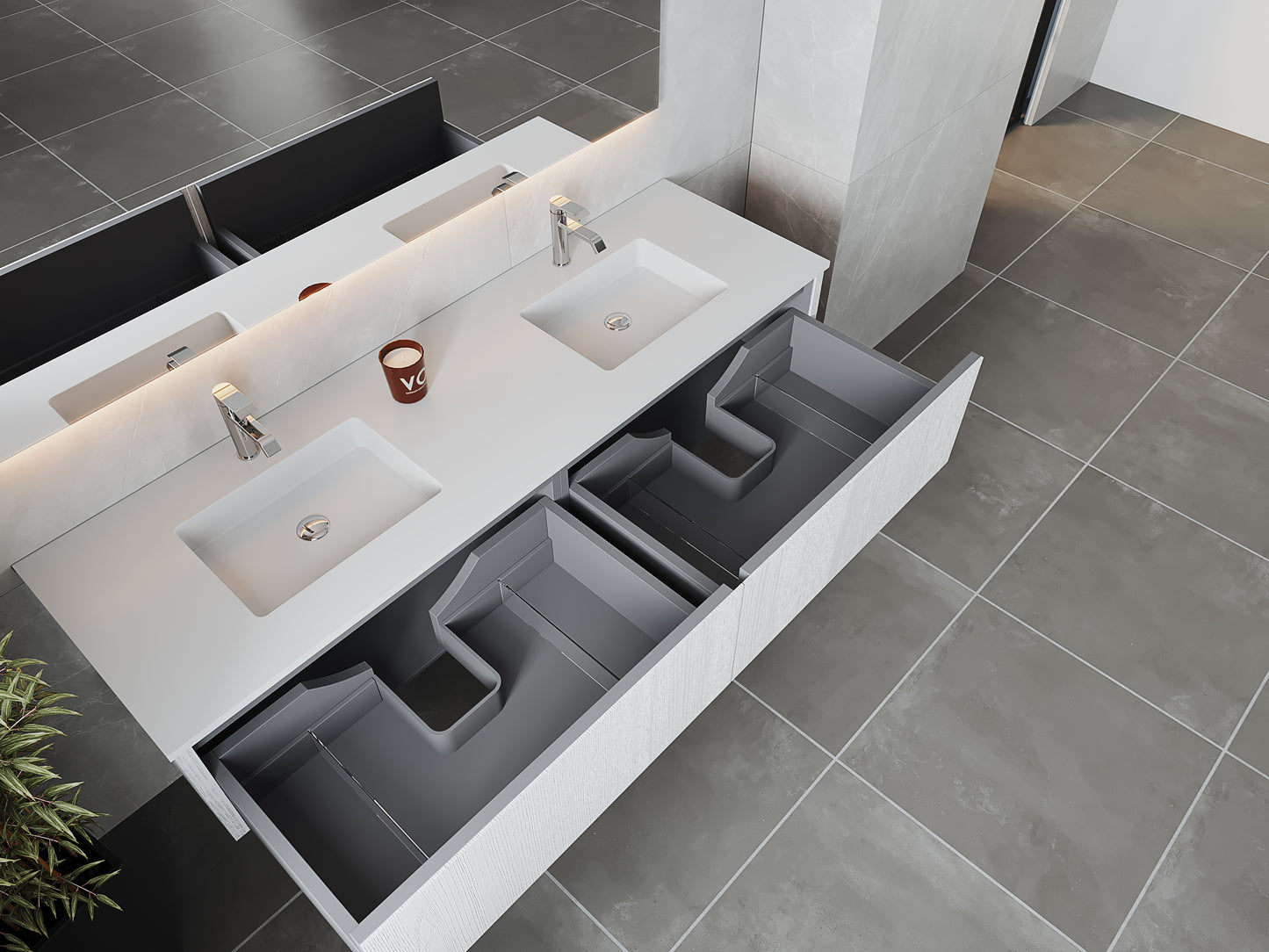 72" Laviva Legno vanity cabinet in Alabaster White Double Sink — shown with a Matte White VIVA Stone countertop, which is sold separately and not included (cabinet only).