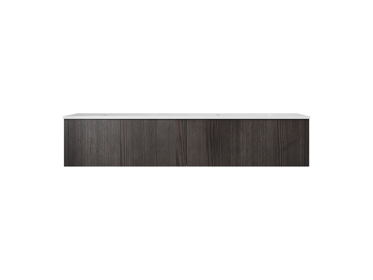 72" Laviva Legno vanity cabinet in Carbon Oak Double Sink — shown with a Matte White VIVA Stone countertop, which is sold separately and not included (cabinet only).