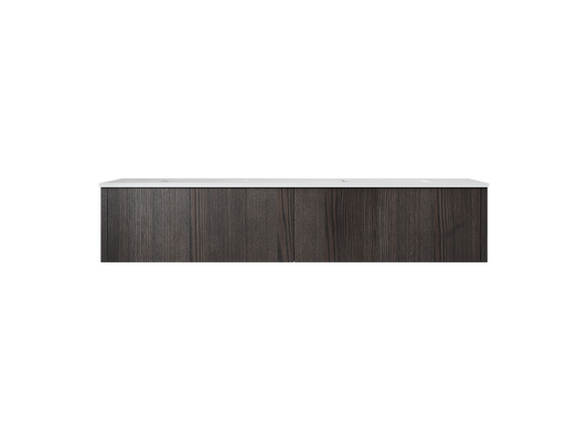 72" Laviva Legno vanity cabinet in Carbon Oak Double Sink — shown with a Matte White VIVA Stone countertop, which is sold separately and not included (cabinet only).