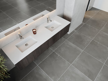 72" Laviva Legno vanity cabinet in Carbon Oak Double Sink — shown with a Matte White VIVA Stone countertop, which is sold separately and not included (cabinet only).