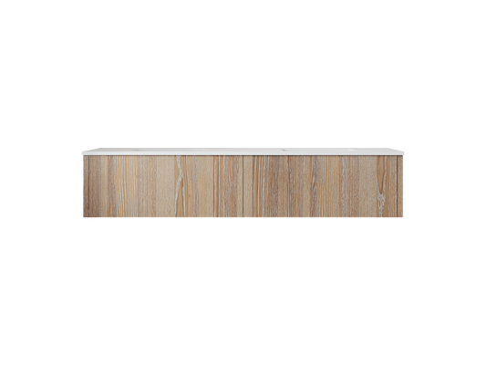 72" Laviva Legno vanity cabinet in Weathered Grey Double Sink — shown with a Matte White VIVA Stone countertop, which is sold separately and not included (cabinet only).
