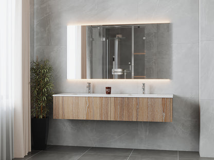 72" Laviva Legno vanity cabinet in Weathered Grey Double Sink — shown with a Matte White VIVA Stone countertop, which is sold separately and not included (cabinet only).