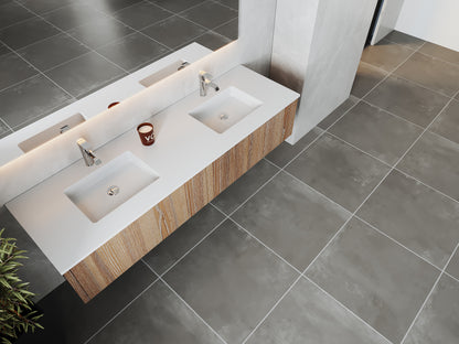72" Laviva Legno vanity cabinet in Weathered Grey Double Sink — shown with a Matte White VIVA Stone countertop, which is sold separately and not included (cabinet only).
