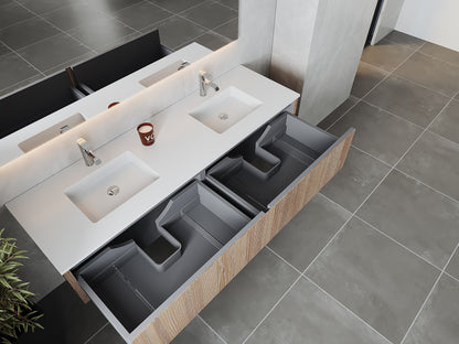 72" Laviva Legno vanity cabinet in Weathered Grey Double Sink — shown with a Matte White VIVA Stone countertop, which is sold separately and not included (cabinet only).