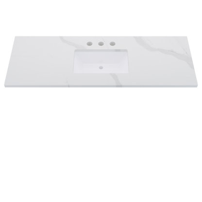 61" Vanderloc Silestone® Quartz Bathroom Vanity Top | Single Rectangle Sink | Centered in Classic Calacatta