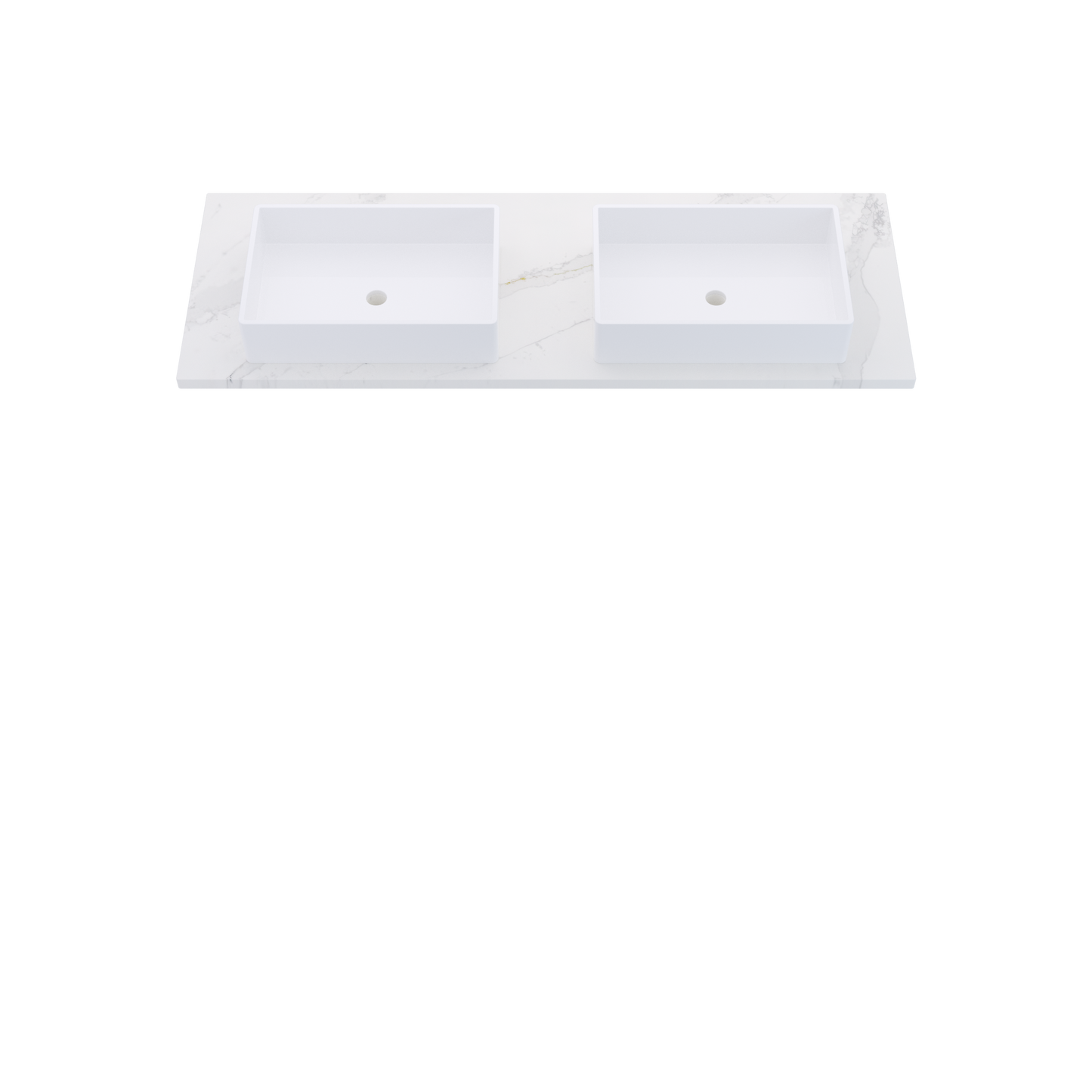 61" Vanderloc Silestone® Quartz Bathroom Vanity Top | Double Vigo Sink | Centered in Et Calacatta Gold