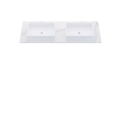 61" Vanderloc Silestone® Quartz Bathroom Vanity Top | Double Vigo Sink | Centered in Et Calacatta Gold