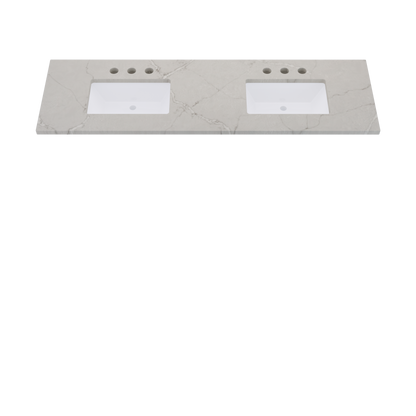 73" Vanderloc Silestone® Quartz Bathroom Vanity Top | Double Rectangle Sink | Centered in Victorian Silver