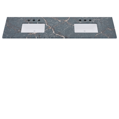 85" Vanderloc Silestone® Quartz Bathroom Vanity Top | Double Rectangle Sink | Centered in Parisien Bleu