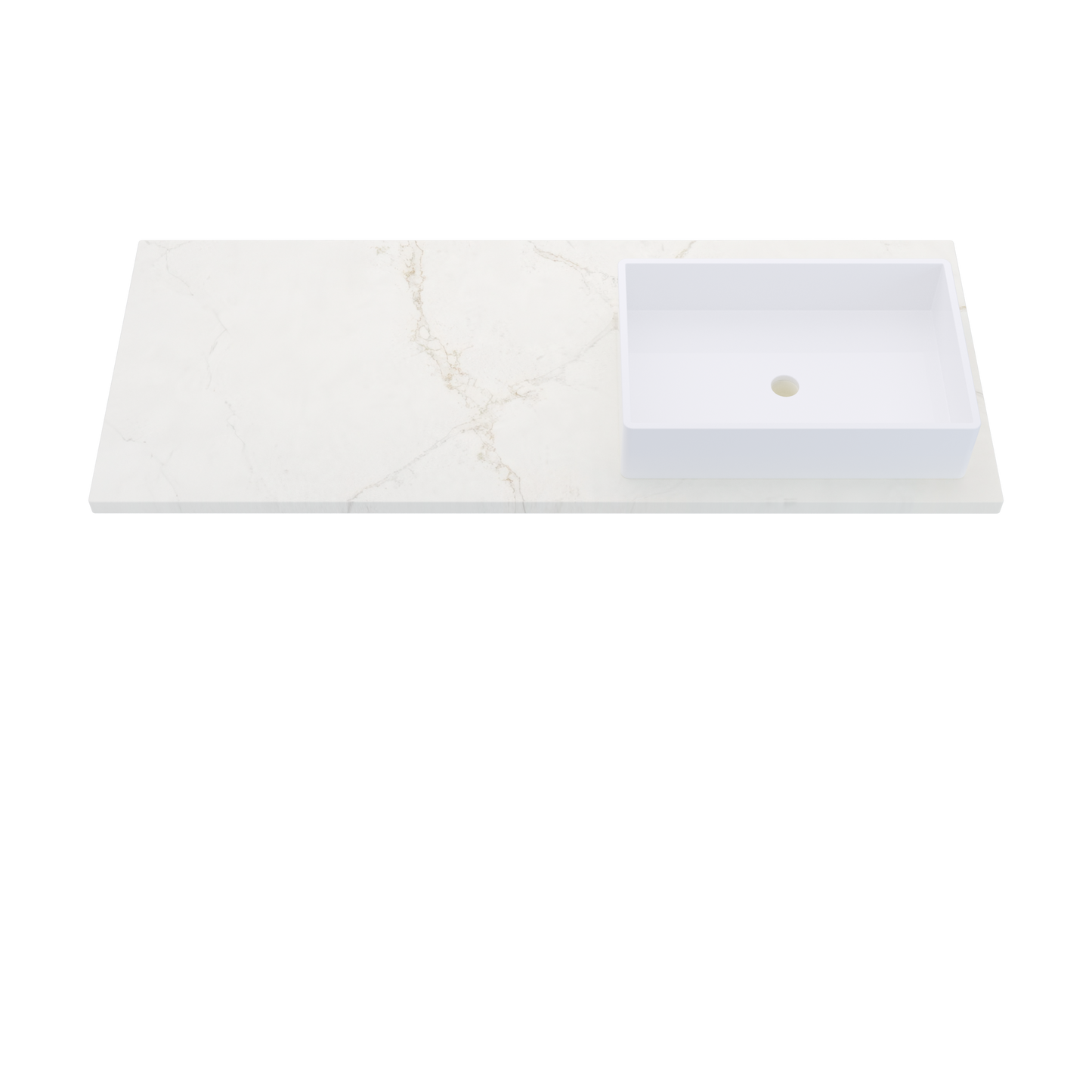 55" Vanderloc Silestone® Quartz Bathroom Vanity Top | Single Vigo Sink | Offset in Blanc Elysee