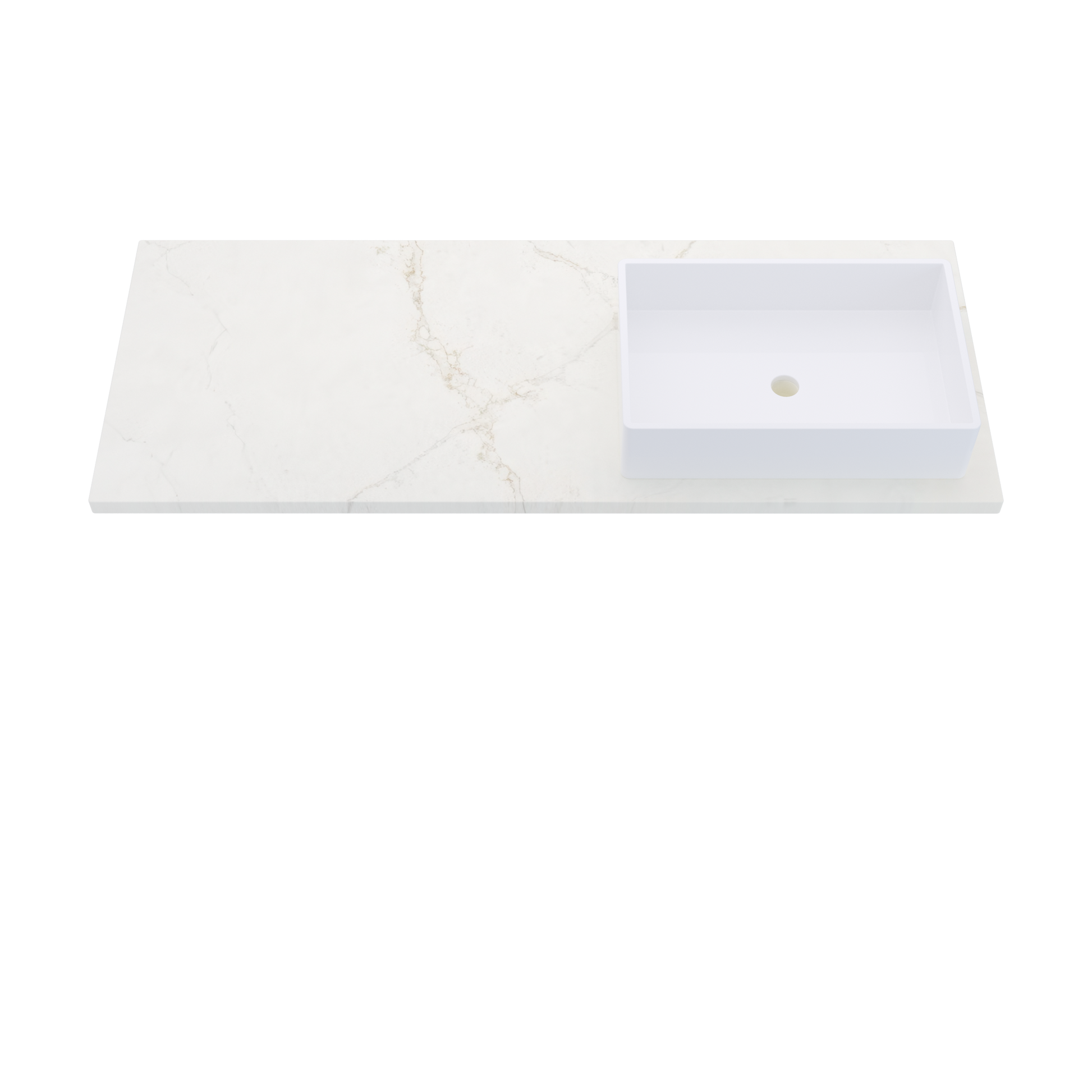 55" Vanderloc Silestone® Quartz Bathroom Vanity Top | Single Vigo Sink | Offset in Blanc Elysee