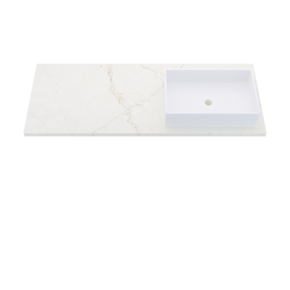 55" Vanderloc Silestone® Quartz Bathroom Vanity Top | Single Vigo Sink | Offset in Blanc Elysee